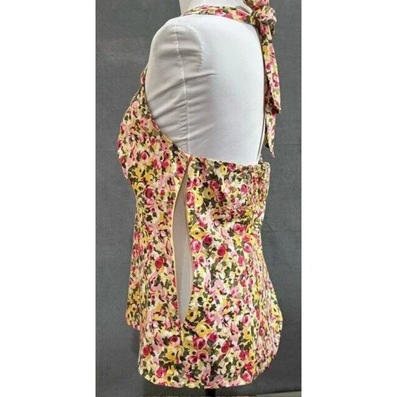 LOFT Ann Taylor Halter Top Petite Floral Zip Up, Neck Tie, Elastic back, Size 8 - Picture 3 of 6
